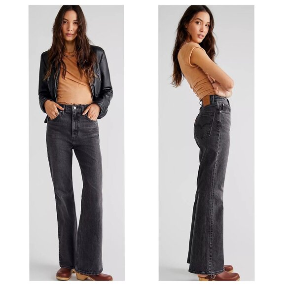 Levi's Denim - Levis 70s High Rise Flare Jeans Womens 26 Black Wide Leg Relaxed Fit Western